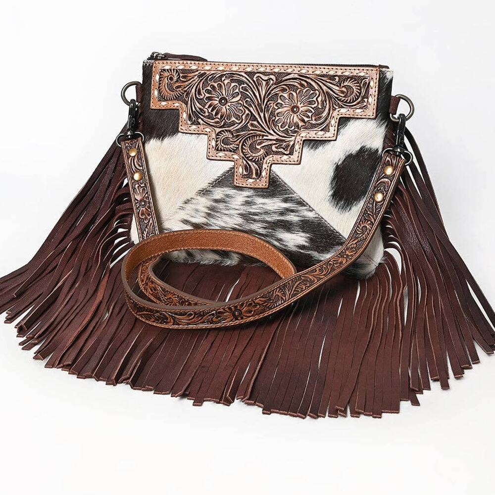 Leather Fringe Hair-On Cowhide Western Crossbody Bag